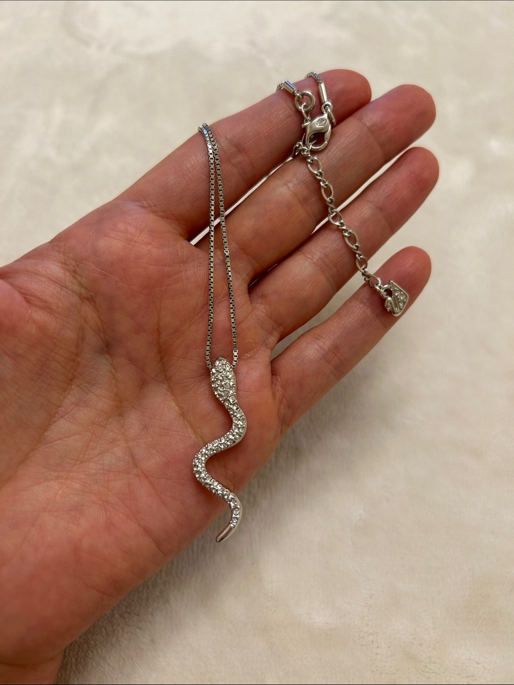 Auth Swarovski Snake Pendant Necklace with Clear Crystals